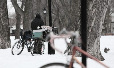 Homeless Cold Poverty Scene Snow Bike Winter