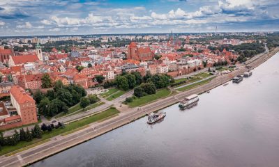 Summer view of Torun old town and Vistula river. Architecture in Poland, Europe.